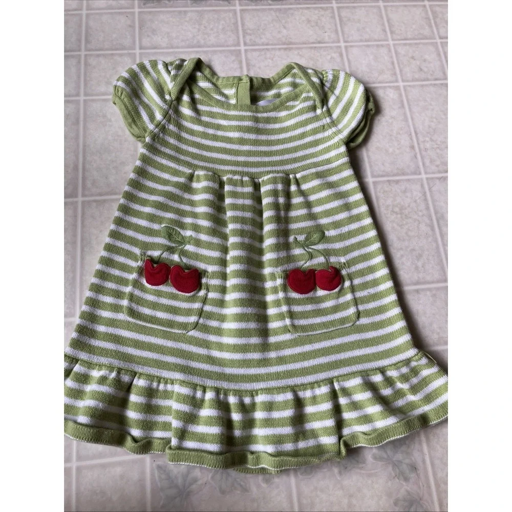 Gymboree Cherry Cute Green White Striped Sweater Dress 4T Boho Heritage Cotton